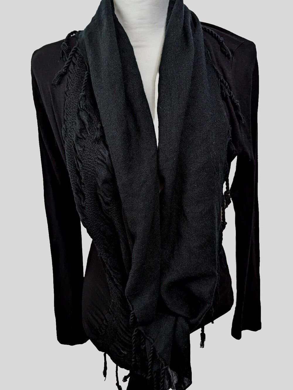 Love Couture Cardigan Shawl Collar Rayon,/Span Corded Intermittent Fringe Size L